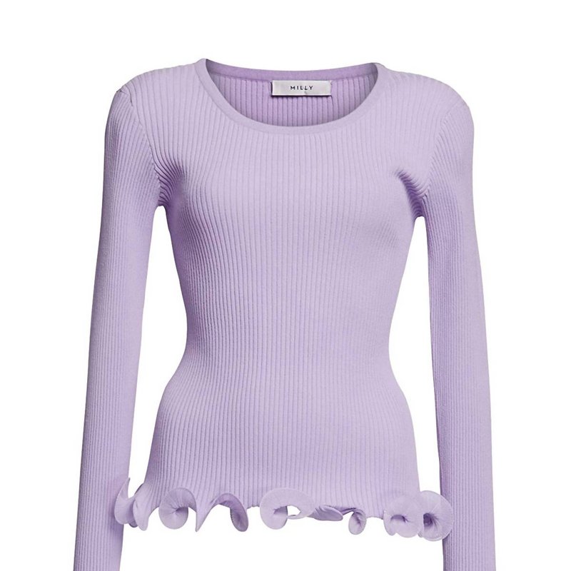Shop Milly Women's Wired Edges Ribbed Knit Pullover Sweater In Purple