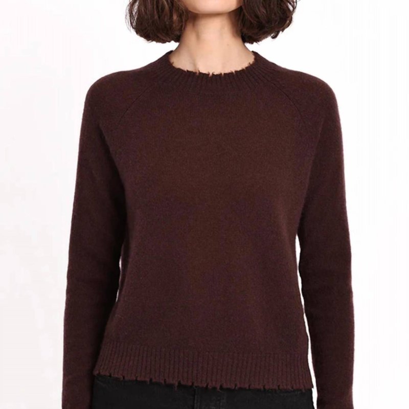 Shop Minnie Rose Cashmere Frayed Edge Cropped Sweater In Brown