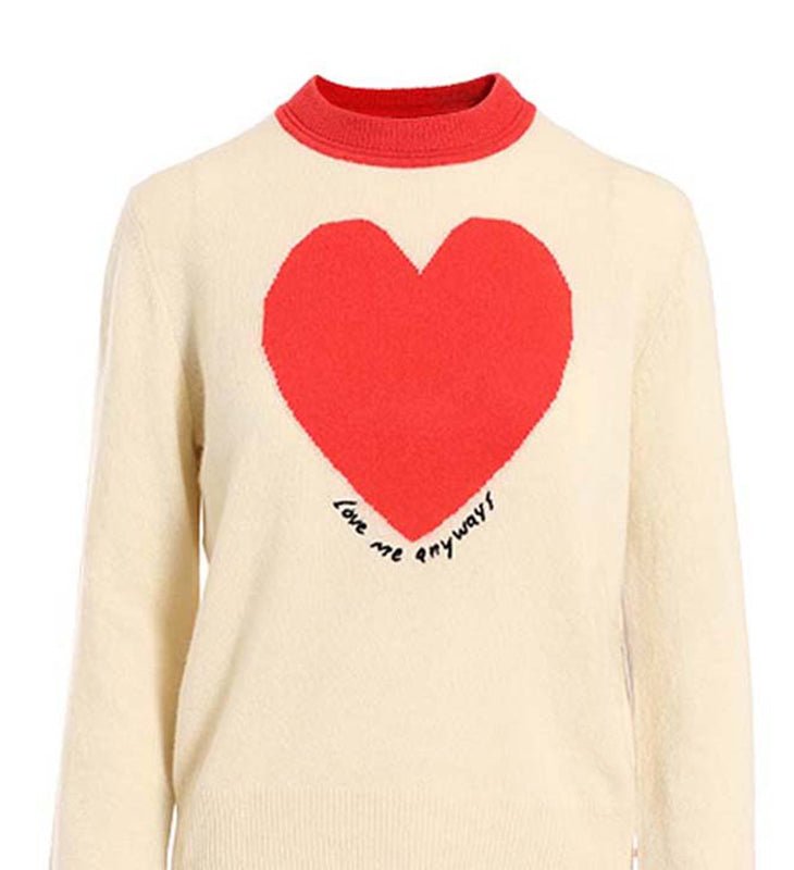 Minnie Rose Cashmere Heart Intarsia Long Sleeve Crew Final Sale In Yellow
