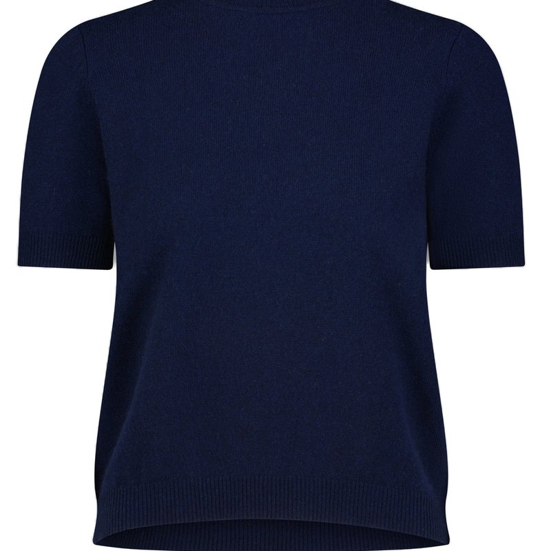 Minnie Rose Cashmere Short Sleeve Mock Neck Top In Blue
