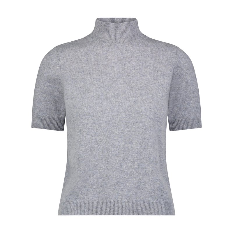 Minnie Rose Cashmere Short Sleeve Mock Neck Top In Gray