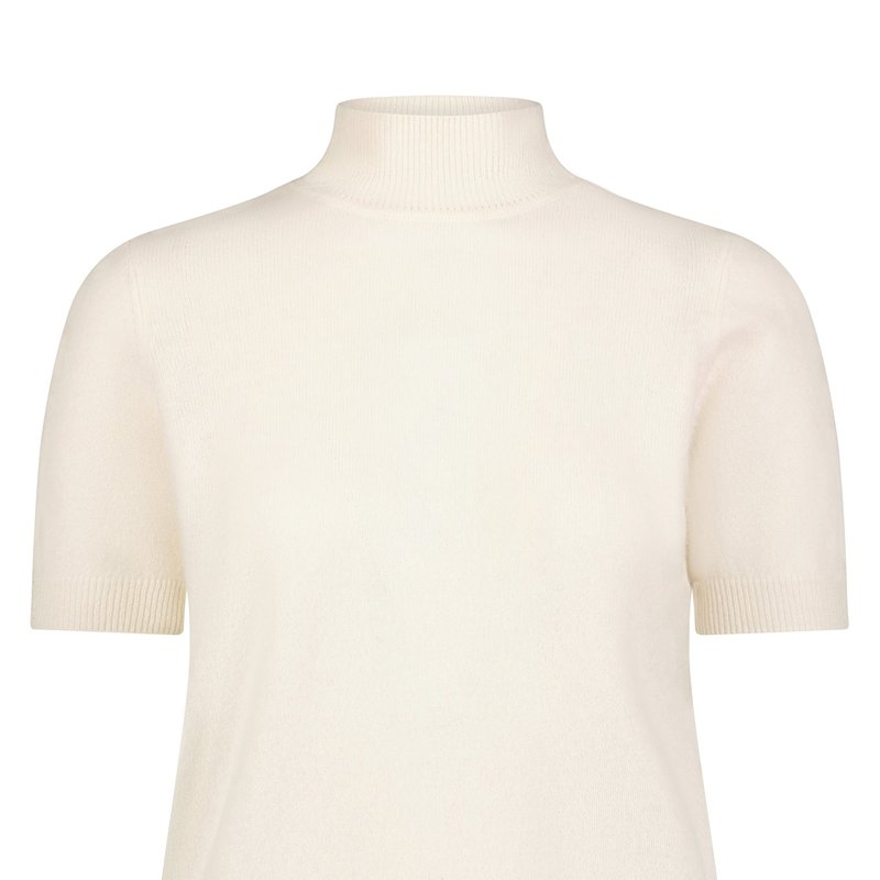 Minnie Rose Cashmere Short Sleeve Mock Neck Top In White