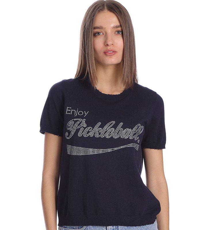 Minnie Rose Cotton Cashmere "enjoy Pickleball" Bling Frayed Edge Tee In Blue