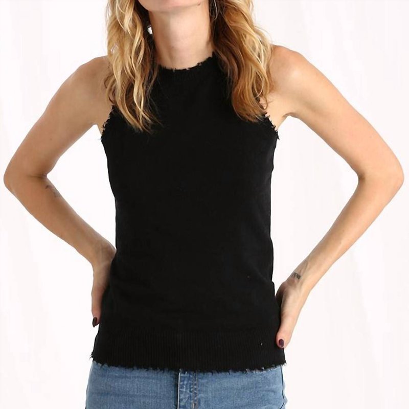 Shop Minnie Rose Cotton/cashmere Frayed Knit Tank Top In Black
