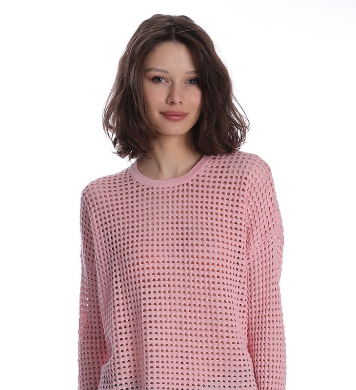 Minnie Rose Cotton Cashmere Open Stitch Pullover In Pink