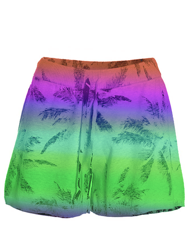 Minnie Rose Cotton Cashmere Palm Reverse Printed Shorts In Purple