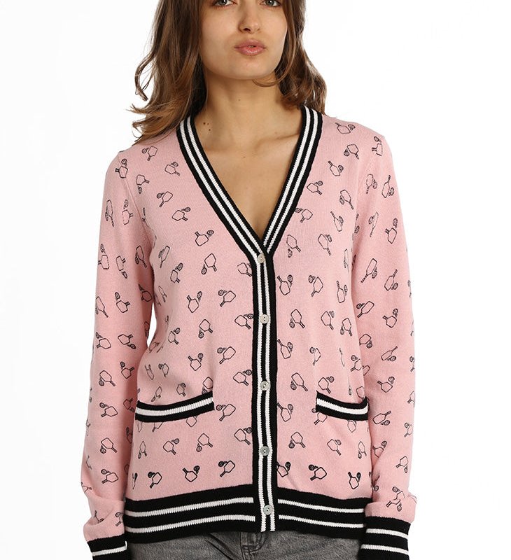 Shop Minnie Rose Cotton Cashmere Sport Print Cardigan In Pink