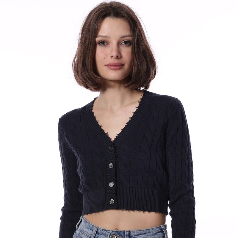 Minnie Rose Cotton Cropped Cable Cardigan In Blue