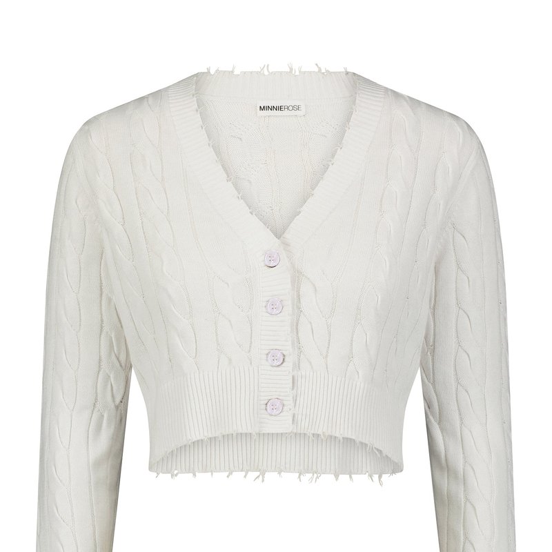Minnie Rose Cotton Cropped Cable Cardigan In White
