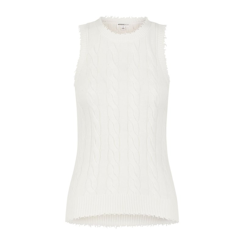 Minnie Rose Cotton Frayed Cable Tank In White