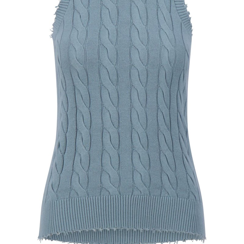 Minnie Rose Cotton Frayed Cable Tank In Blue