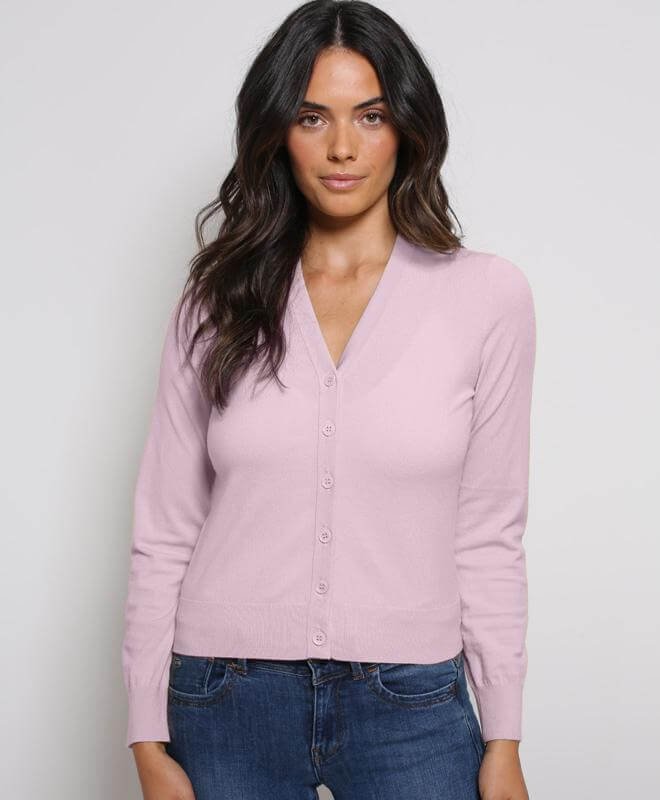 Shop Minnie Rose Long Sleeve Cropped V-neck Cardigan In Pink