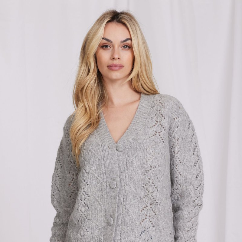 Shop Minnie Rose Mohair Pointelle Oversized Cardigan In Grey