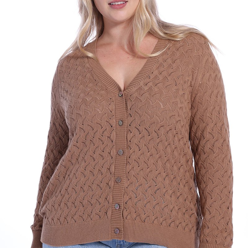 Minnie Rose Plus Size Pointelle Cotton-cashmere Cardigan In Brown