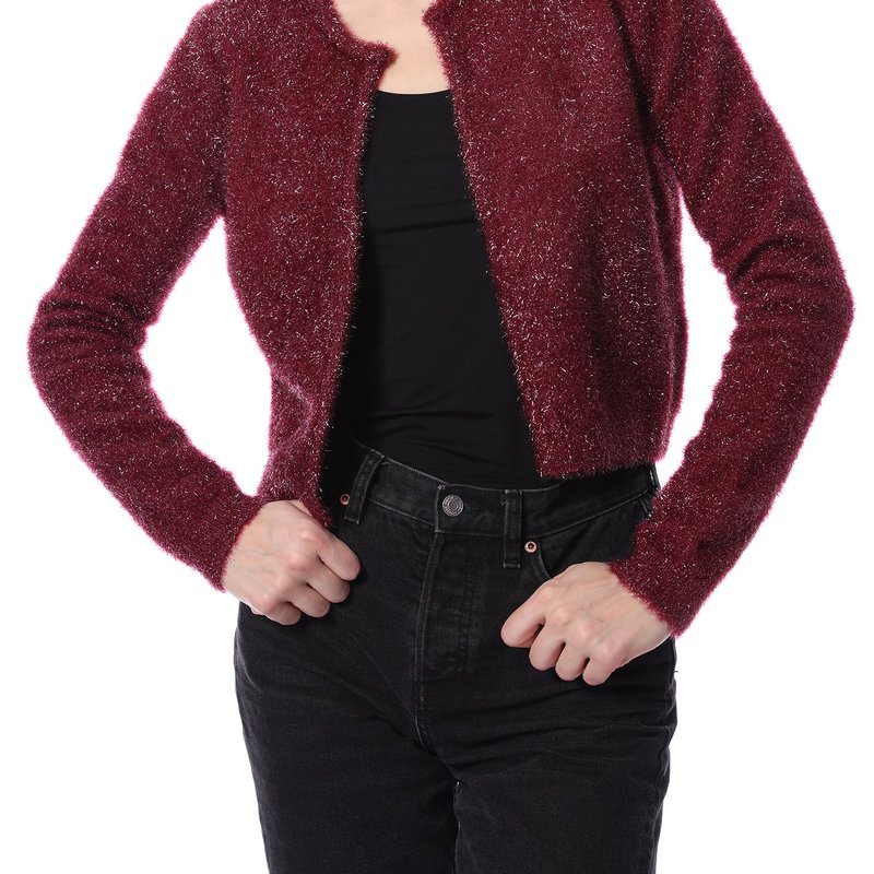 Minnie Rose Shimmer Cropped Cardigan In Red