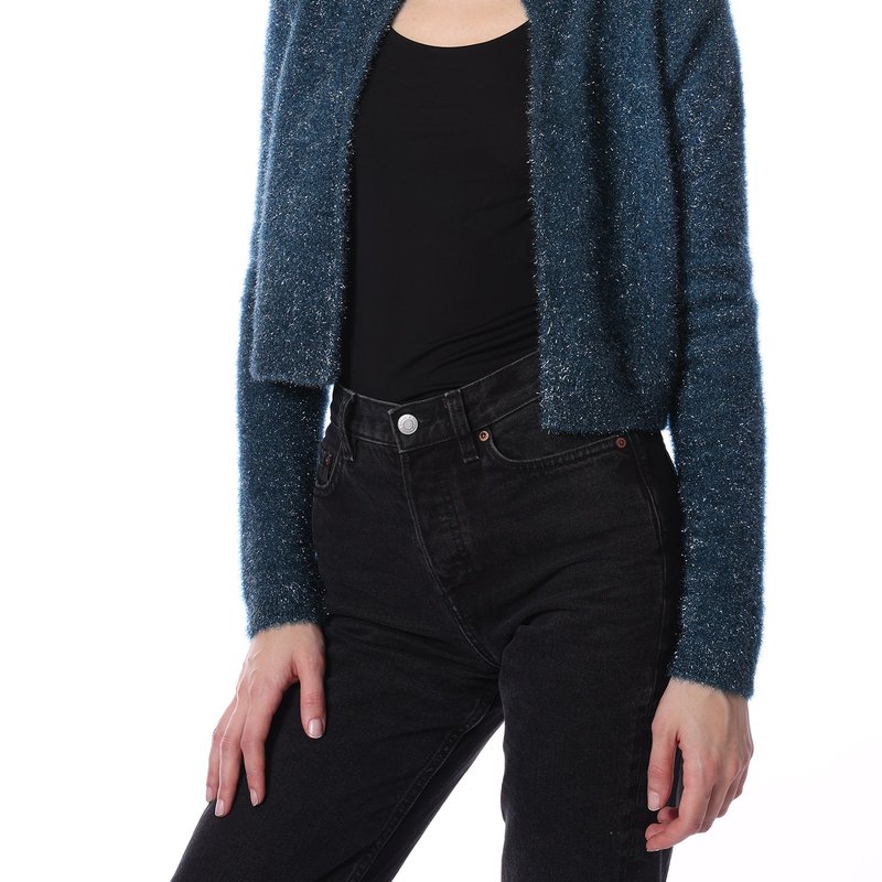 Minnie Rose Shimmer Cropped Cardigan In Blue