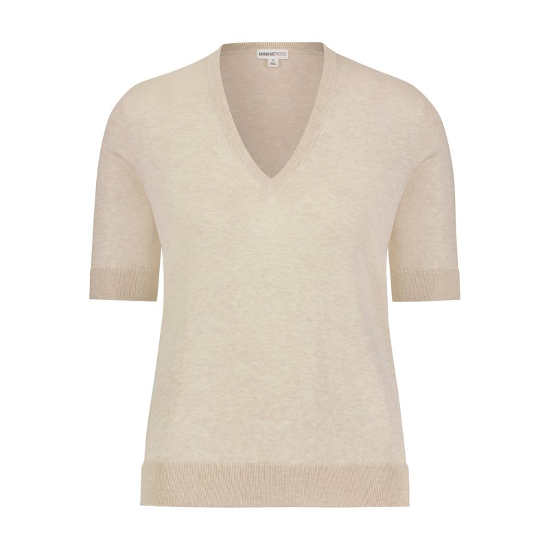 Minnie Rose Supima Cotton Cashmere V-neck Tee In Brown
