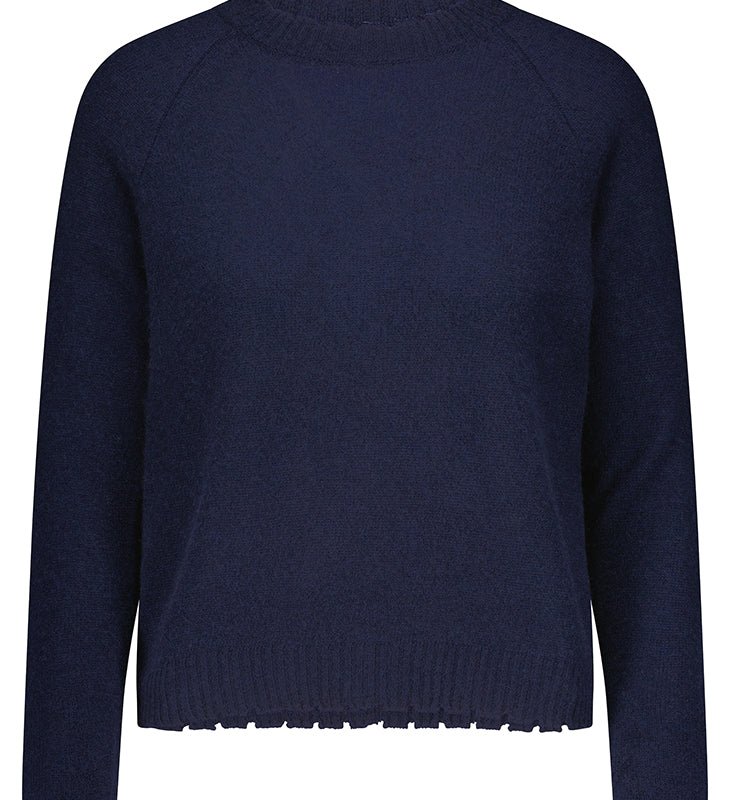 Minnie Rose Cashmere Frayed Edge Cropped Crew Sweater In Blue