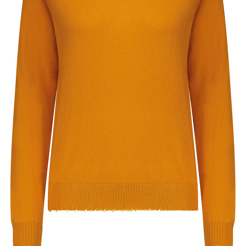 Minnie Rose Cashmere Frayed Edge Cropped Crew Sweater In Orange