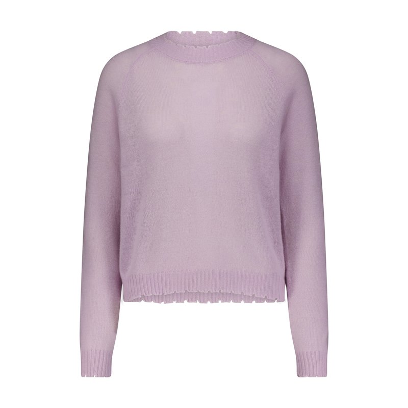 Minnie Rose Cashmere Frayed Edge Cropped Crew Sweater In Purple
