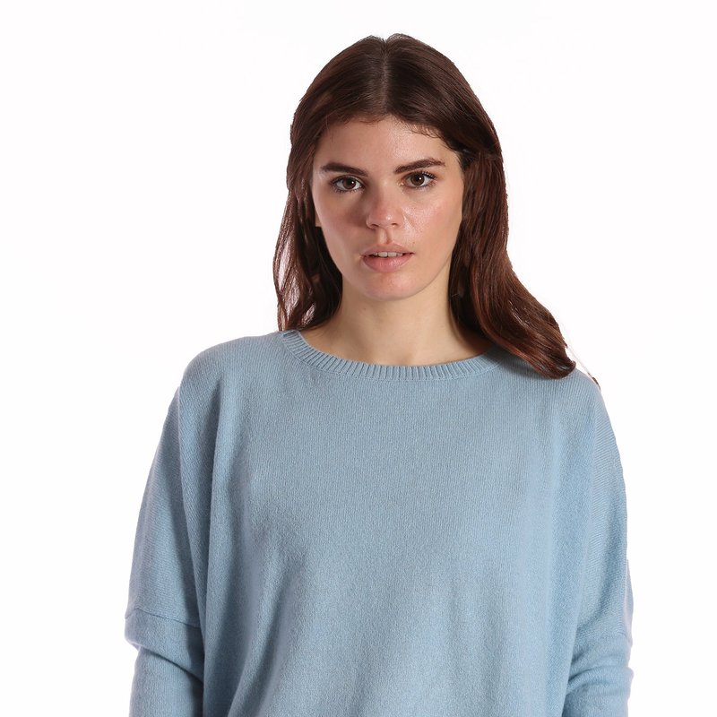 Minnie Rose Cashmere Long Sleeve Cropped Crew Sweater In Blue