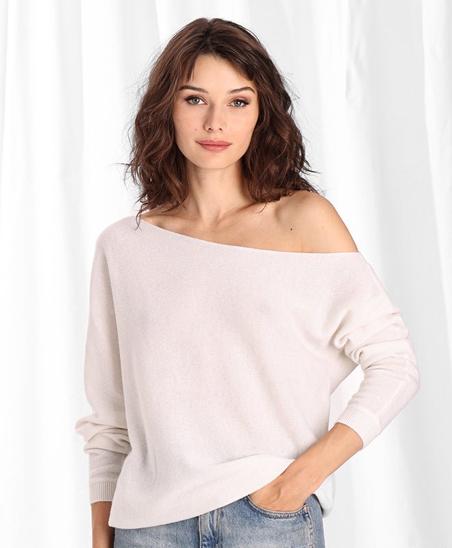 Minnie Rose Cashmere Off The Shoulder Top Sweater In White