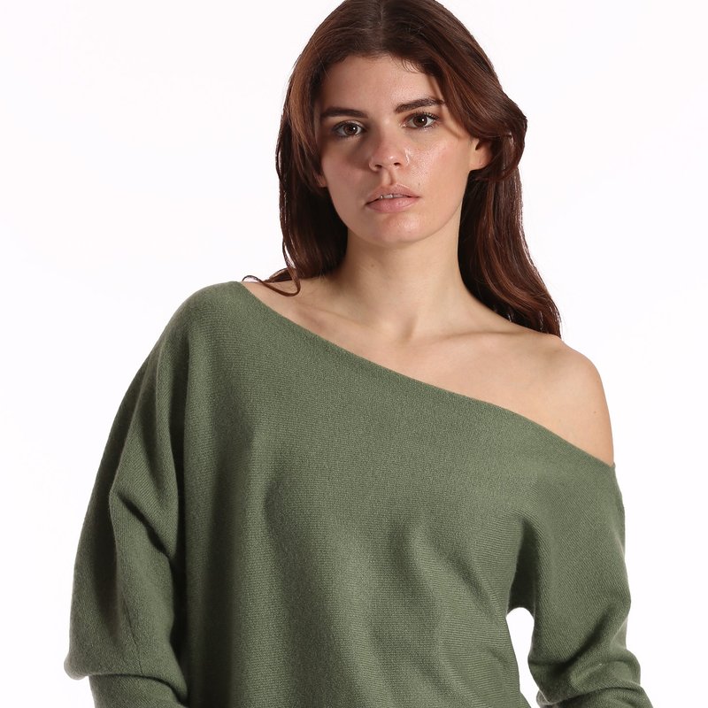 Minnie Rose Cashmere Off The Shoulder Top Sweater In Green