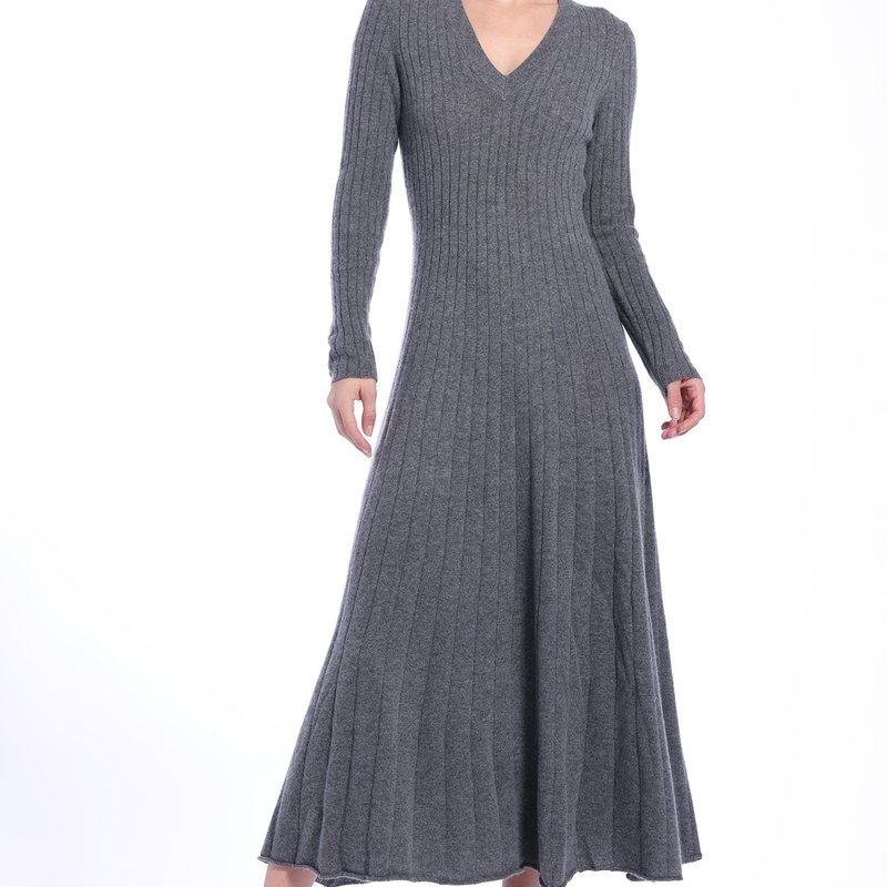 Minnie Rose Cashmere Ribbed V-neck Maxi Dress In Grey
