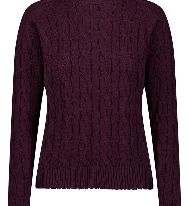 Minnie Rose Cotton Cable Long Sleeve Crew With Frayed Edges Sweater In Purple