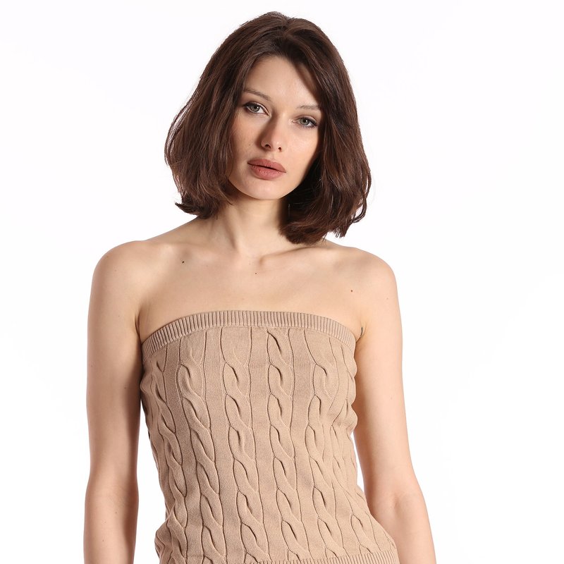 Shop Minnie Rose Cotton Cable Strapless Top In Brown