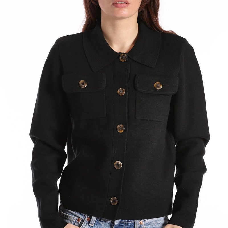 Shop Minnie Rose Cotton Cashmere Blend Solid Shacket In Black