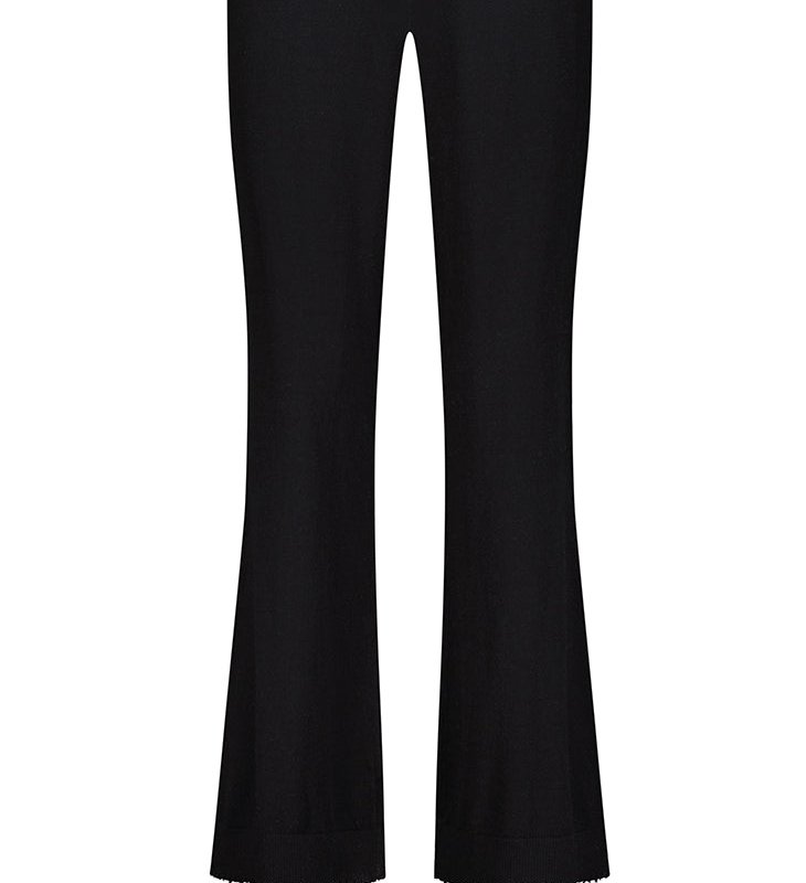 Minnie Rose Cotton Cashmere Distressed Wide Leg Pant In Black