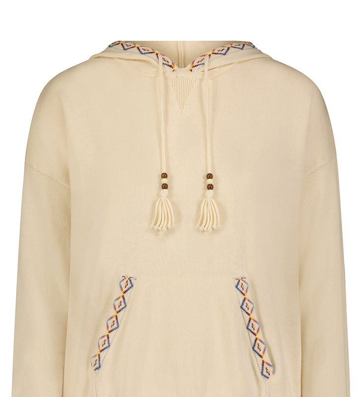 Minnie Rose Cotton Cashmere Embroidered Fringe Hoodie In Yellow