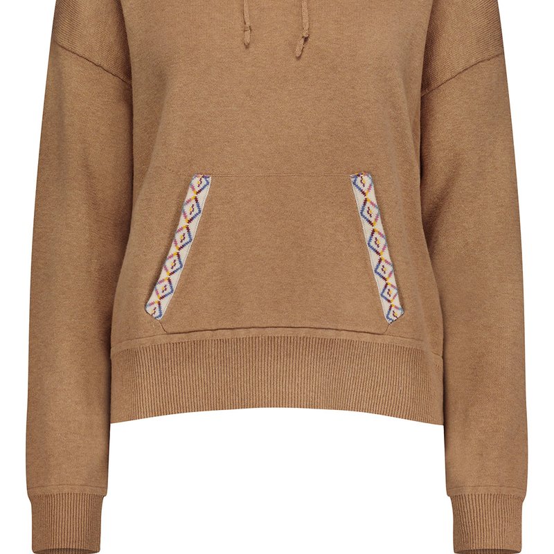 Minnie Rose Cotton Cashmere Embroidered Fringe Hoodie In Brown