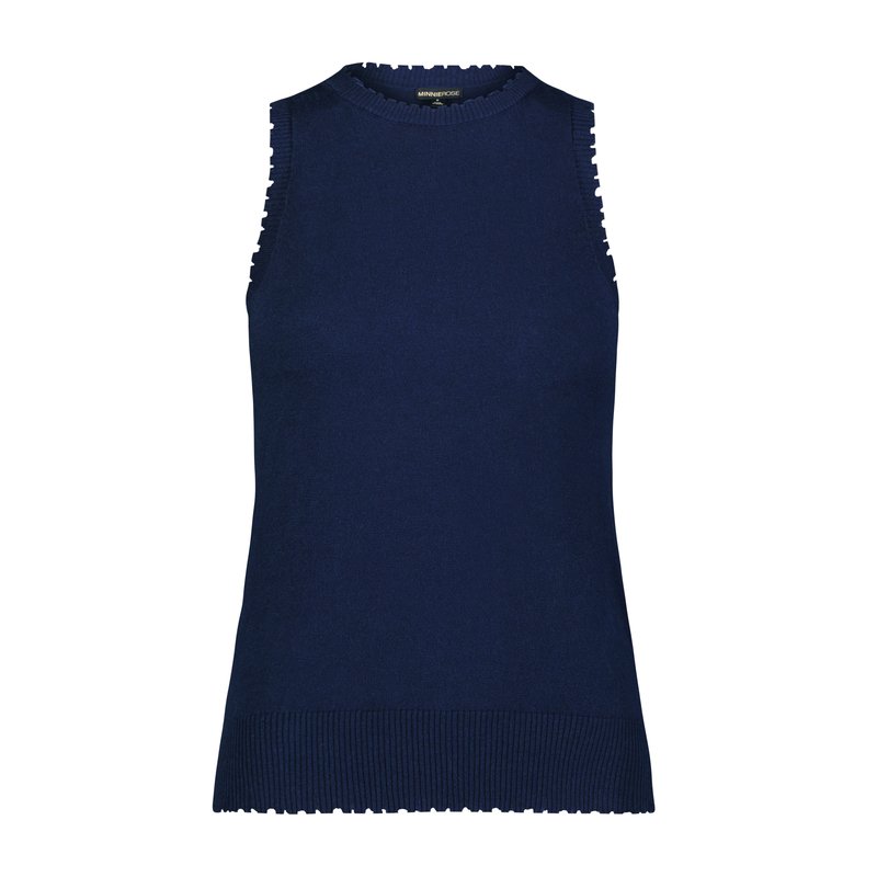 Minnie Rose Cotton Cashmere Frayed Tank In Blue