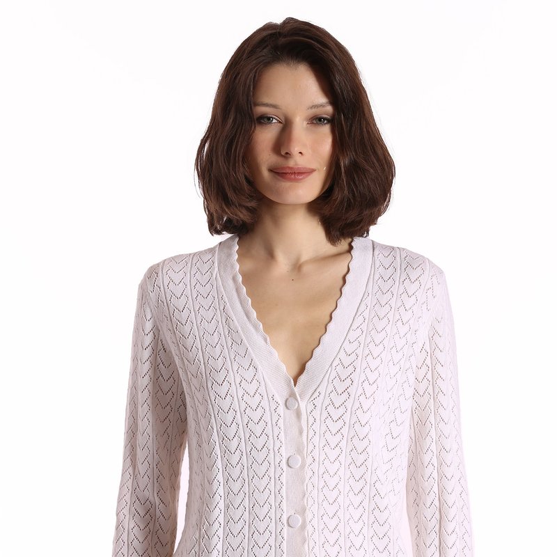 Shop Minnie Rose Cotton Cashmere Heart Pointelle Scalloped Cardigan In White