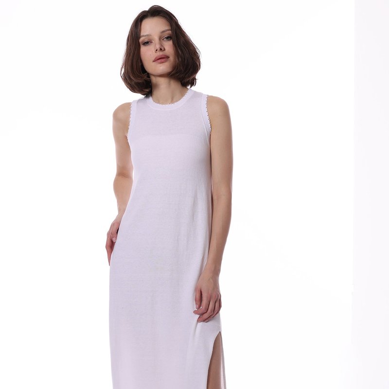 Minnie Rose Cotton Cashmere Maxi Frayed Edge Tank Dress In White