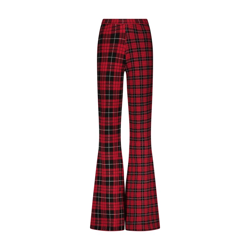 Minnie Rose Cotton Cashmere Mixed Plaid Pant In Red