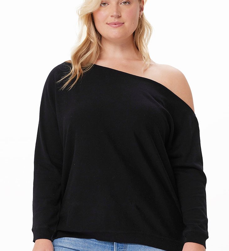 Minnie Rose Cotton Cashmere Off The Shoulder Sweaters In Black