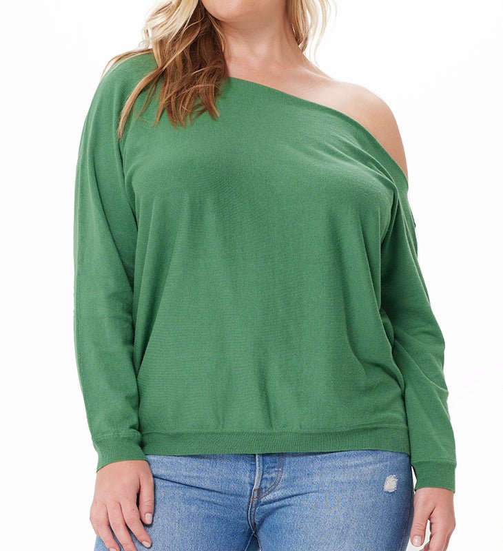 Minnie Rose Cotton Cashmere Off The Shoulder Sweaters In Green