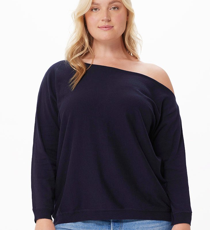 Minnie Rose Cotton Cashmere Off The Shoulder Sweaters In Blue