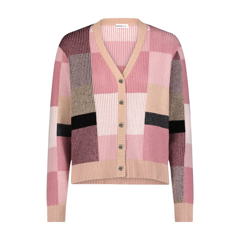 Shop Minnie Rose Cotton Cashmere Ribbed Plaited V-neck Cardigan In Pink