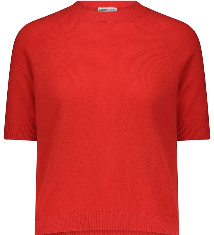 Minnie Rose Cotton Cashmere Short Sleeve Tee In Red