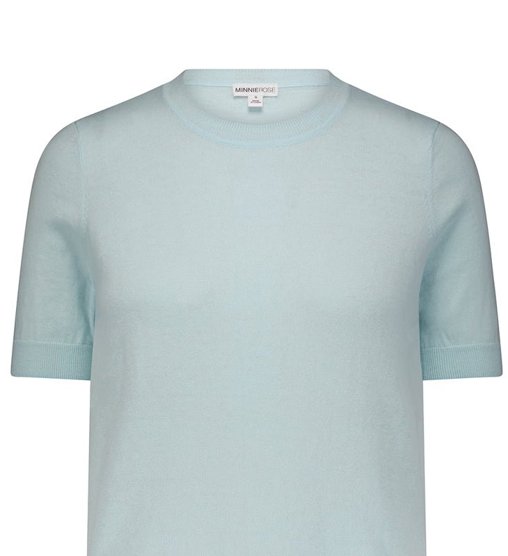 Minnie Rose Cotton Cashmere Short Sleeve Tee In Blue