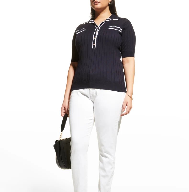 MINNIE ROSE COTTON/CASHMERE SS RIBBED POLO