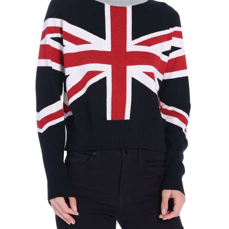 Minnie Rose Cotton Cashmere Union Jack Crew Sweatshirt In Black