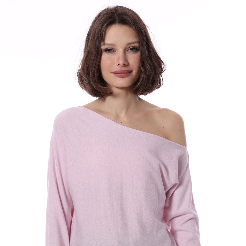 Minnie Rose Fine Cotton Cashmere Off The Shoulder Top In Pink
