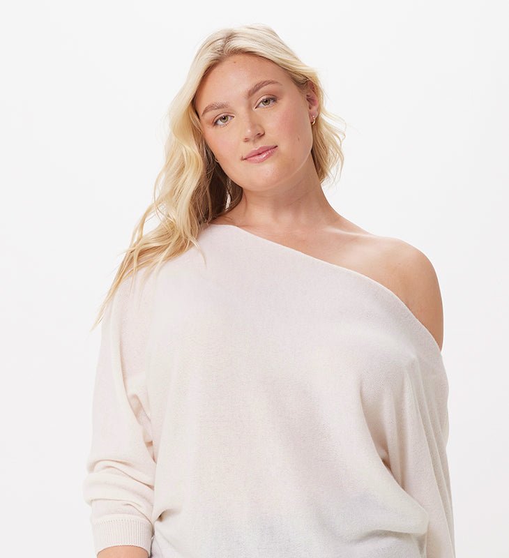 Minnie Rose Plus Size Cashmere Off The Shoulder Sweater In White
