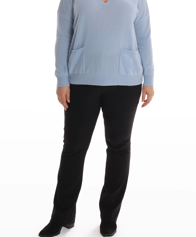 Minnie Rose Plus Size Cashmere Polo V-neck With Pockets In Blue