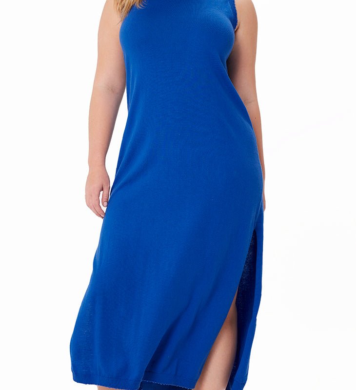 Minnie Rose Cotton Cashmere Maxi Frayed Tank Dress In Blue